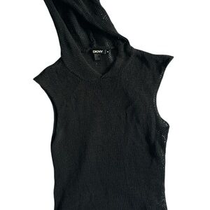 DKNY Black Knit Sleeveless Top with Hood